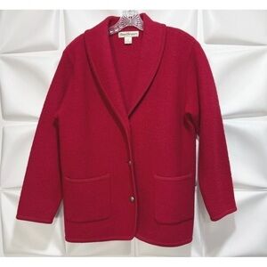 Norm Thompson Sz S 100% Wool Red Sweater Knit Boiled Blazer Jacket Womens RARE